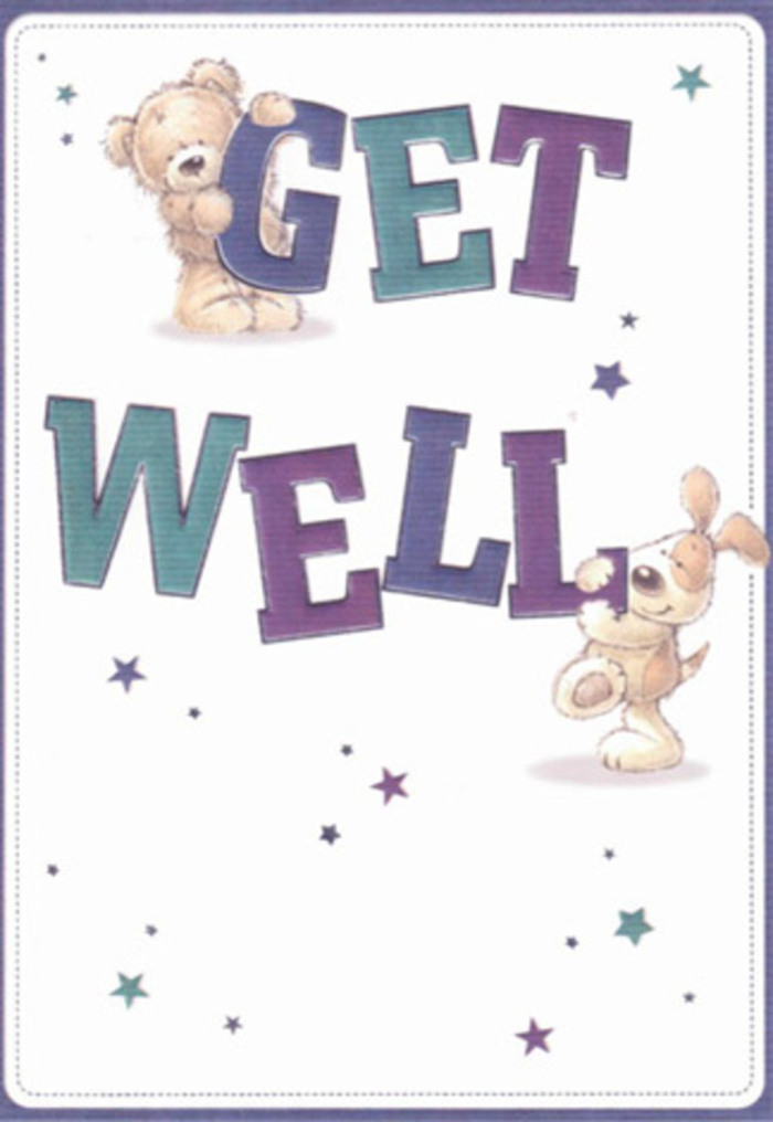 Embodying the spirit of encouragement, this charming get well card tells a story of friendship and hope, set against a clear, light-filled background reminiscent of Lambeth's welcoming streets. The illustration draws your eye straight to a sweet bear, whose rounded features and soft golden fur teeter above the word 'GET,' presented in a lively palette of purples and aquas. Just below, a floppy-eared puppy, its nose pressed trustingly to the word 'WELL,' gazes up with sincere devotion-a visual nod to the loyal support that so defines the Lambeth community. Playful stars swirl in twinkling orbits across the card's serene canvas, their cool blue-violet gradients capturing the promise of better days ahead, as if scattering well wishes along the lanes toward Vauxhall or through Kennington Park. The warm, tactile texture of the animals' fur, rendered in careful brushstrokes, mirrors the loving attention poured into every hand-tied bouquet at Lambeth Florist. The confident, welcoming typography anchors the scene, its rounded forms embodying reassurance and positivity. Altogether, the card conjures a sense of gentle optimism-an artistic embrace, perfect for sending hope and local cheer to friends or family on the mend in SE1.